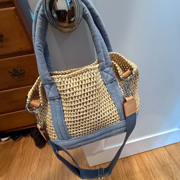 MZ Wallace Mini Raffia Tote Crocket Denim - Picture 2 of 4